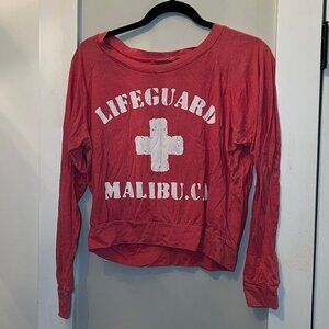 Kitson Lifeguard Red Malibu Cropped Sweater, Size Small